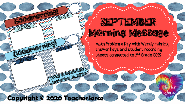 September Editable Morning Message (Math Solve It's)