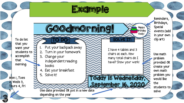 September Editable Morning Message (Math Solve It's)