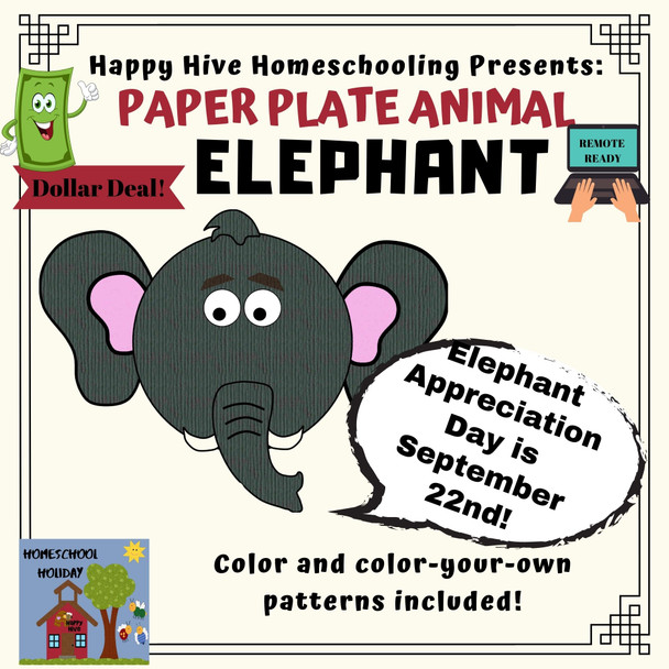 Elephant Paper Plate Animal Craft Paper & DIGITAL version! - Elephant Appreciation Day September 22