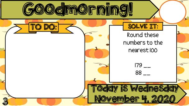 Third Grade November Editable Morning Message Solve It