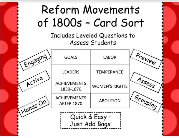 Reform Movement Card Sort - FREE