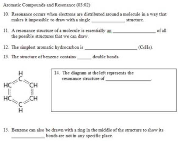 Crash Course Chemistry Video Worksheet 42: Aromatic/Cyclic Compounds (Distance Learning)