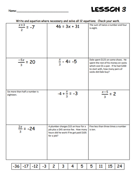 Equations and Inequalities - Assignments