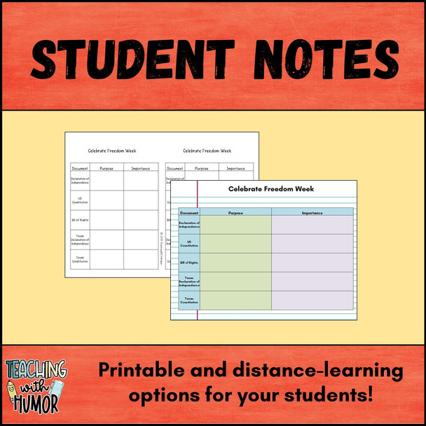 Celebrate Freedom Week Texas Style! - Slides & Notes with BONUS UNIT TEST!