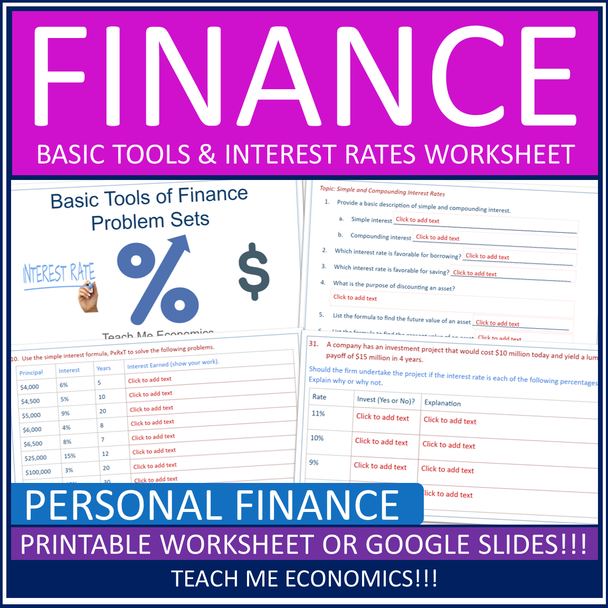 Simple Compounding Interest Rate Discounting Worksheet Distance Learning Google