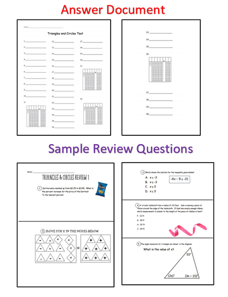 Triangles and Circles - Test and 2 Reviews