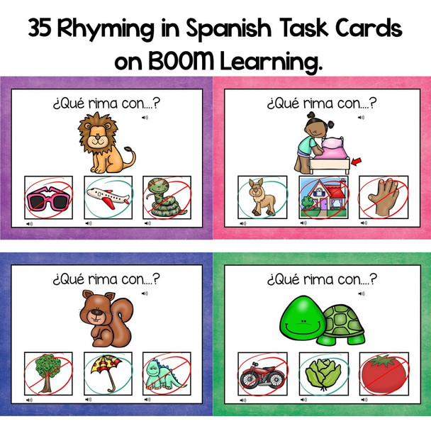 BOOM CARDS-Rhyming in Spanish (Distance Learning)