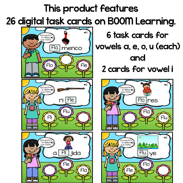BOOM Cards Sílabas trabadas Fl (fla, fle, fli, flo and flu)- Distance Learning