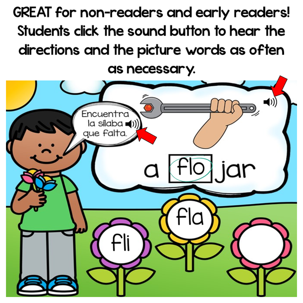 BOOM Cards Sílabas trabadas Fl (fla, fle, fli, flo and flu)- Distance Learning