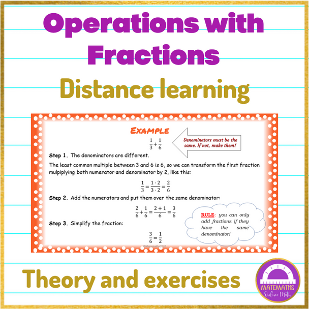 Distance Learning Math Fractions Online Lesson Operations with Fractions