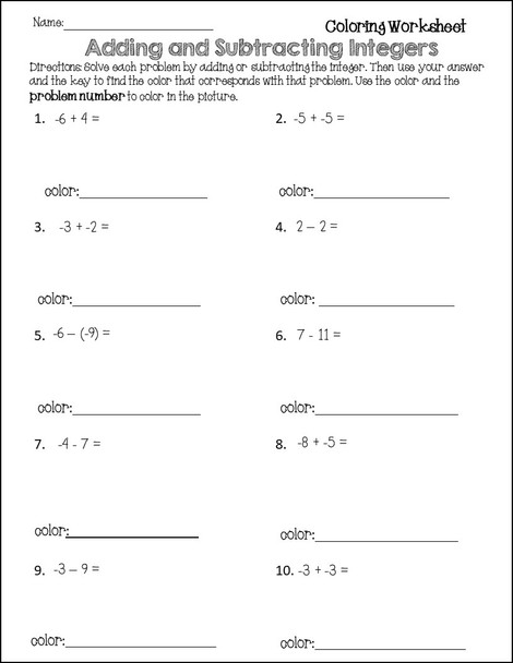 Adding and Subtracting Integers Fall Coloring Activity