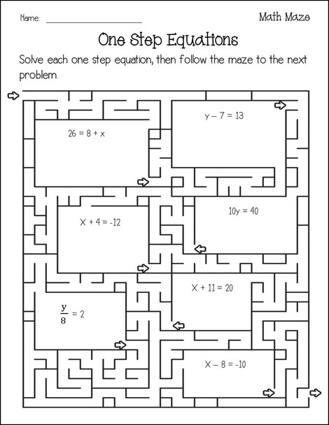 One Step Equations Maze Activity Bundle