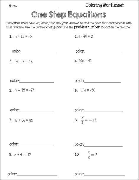 Halloween One Step Equations Coloring Activity