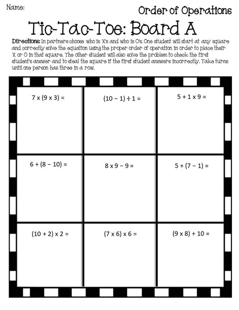 Order of Operations Tic Tac Toe Game