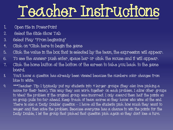 Order of Operations Jeopardy