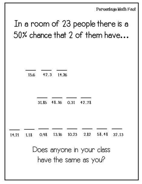 Percentages Math Fact Word Activity