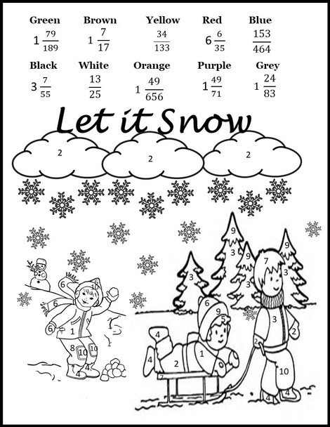 Winter Dividing Mixed Numbers Fractions Coloring Activity 