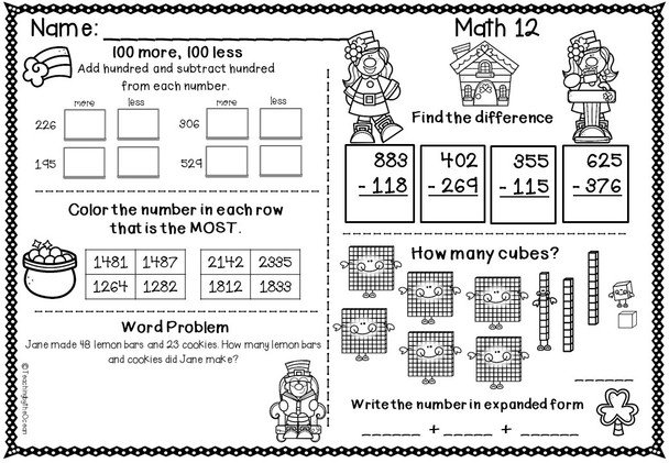 2nd Grade Morning Work - Math - St. Patrick's