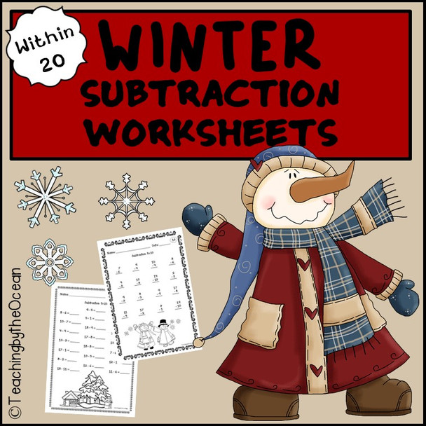Winter / Christmas Subtraction to 20 Fact Fluency Worksheets