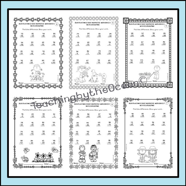 Subtracting 2 Digit Numbers Worksheets – Spring Themed
