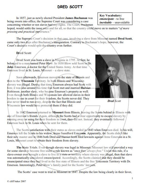 Dred Scott mini-unit, including text and primary source activity