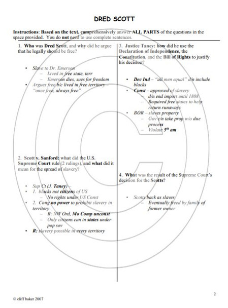 Dred Scott mini-unit, including text and primary source activity