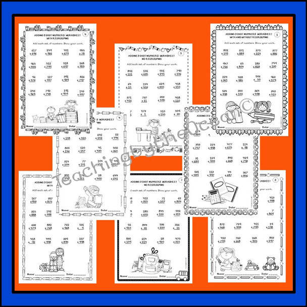 Adding 3 Digit Numbers Worksheets - Back to School Themed