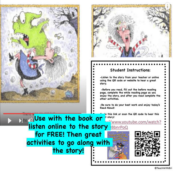 Read-A-Loud Activities- There Was An Old Lady Who Swallowed a Bat -  Includes Both Digital and PDF Versions