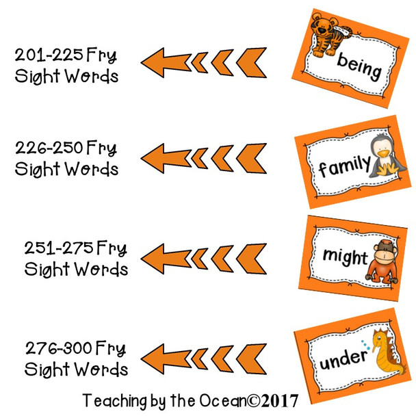 Fry's Sight Words Cards - Animals Themed (third hundred)