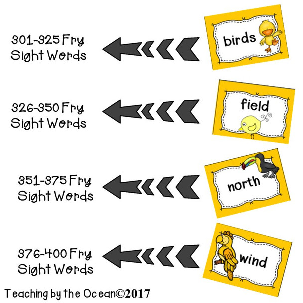 Fry's Sight Words Cards - Animals Themed (fourth hundred)