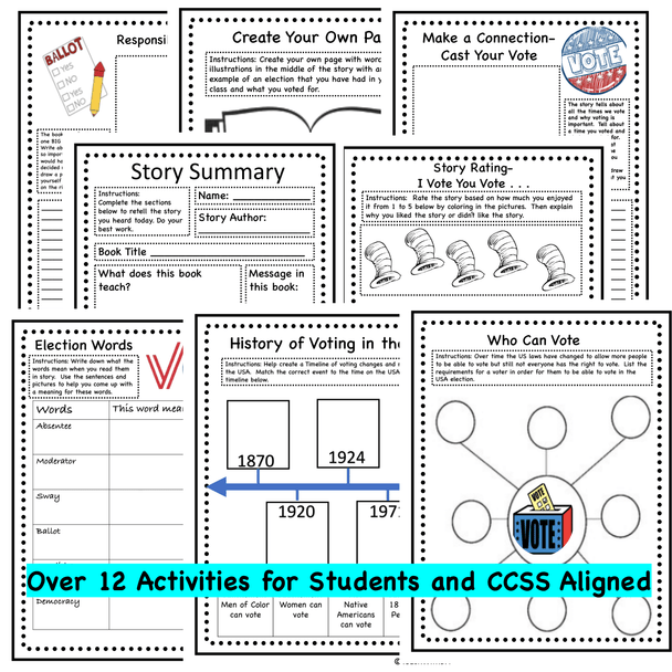 Digital Version  Read-A-Loud Tasks- One Vote, Two Votes, I Vote, You Vote - with Cat in the Hat
