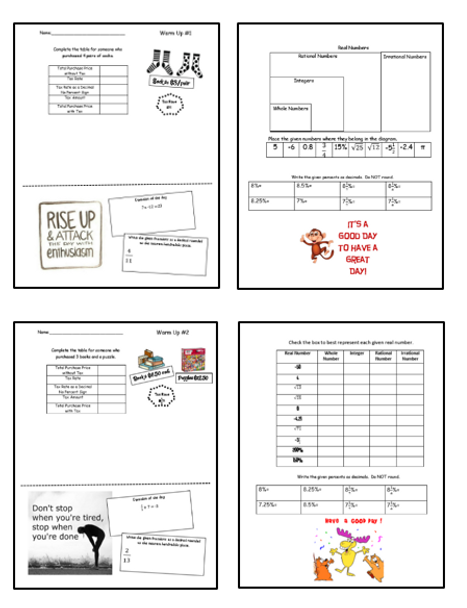 7th Grade Math Warm Ups Set 6