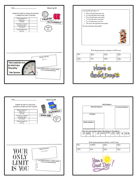 7th Grade Math Warm Ups Set 6