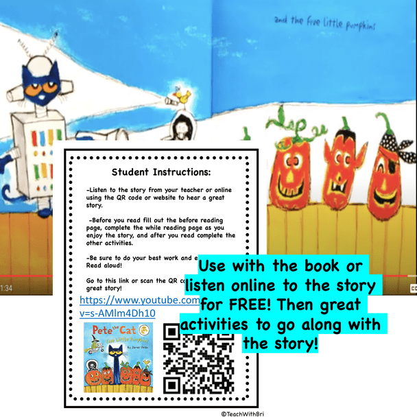 FREE Digital Version  Read-A-Loud Tasks- Pete the Cat Five Little Pumpkins  FREE Digital Version  Read-A-Loud Tasks- Pete the Cat Five Little Pumpkins