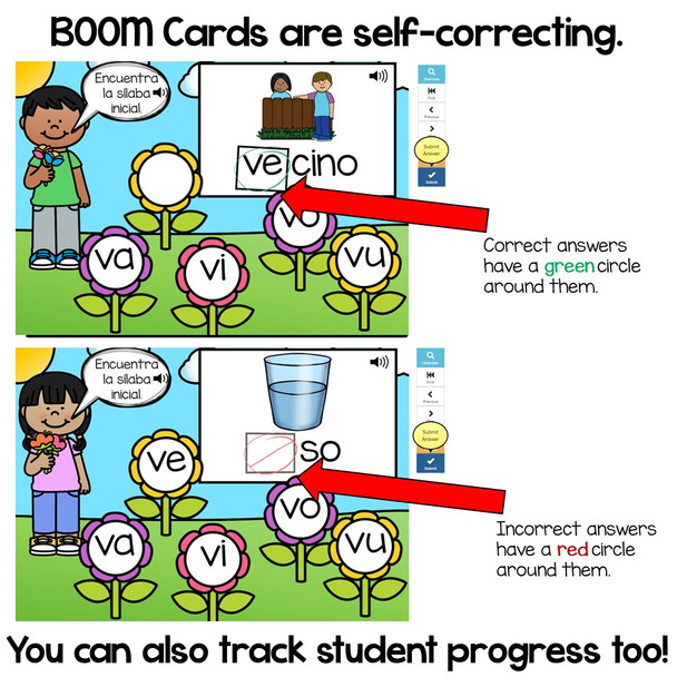 BOOM Cards Sílabas iniciales- va, ve, vi, vo, vu (Distance Learning)