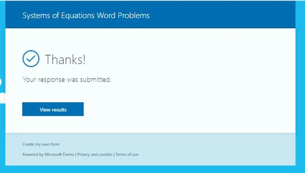 Systems of Equations Word Problems: Microsoft OneDrive Forms Quiz - 15 Problems