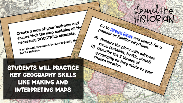 5 Themes of Geography & Map Skills Task Cards 