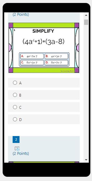 Adding and Subtracting Polynomials: Microsoft OneDrive Forms Quiz - 30 Problems