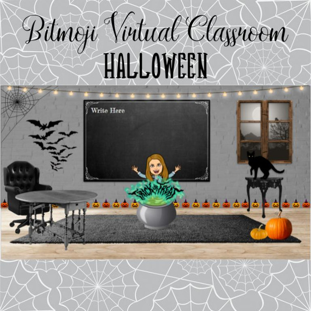 Bitmojij Virtual Classroom - Halloween - Editable