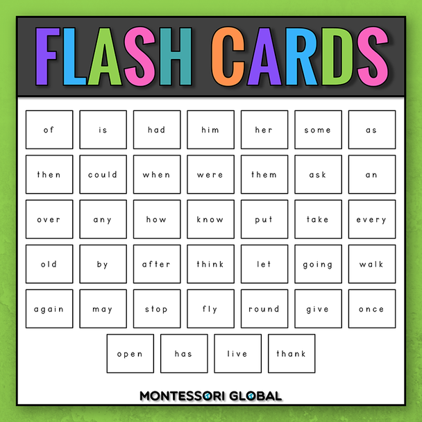 First-grade Sight Word Flash Cards

This collection of first-grade sight word flash cards can be used in Montessori classrooms using the Montessori three-period lesson. These sight words for kindergarten printables are available in US letter and A4 sizes.