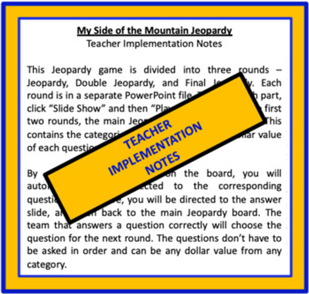 My Side of the Mountain Jeopardy