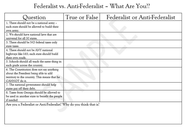 Federalist vs. Anti-Federalist Game  Which one are you??