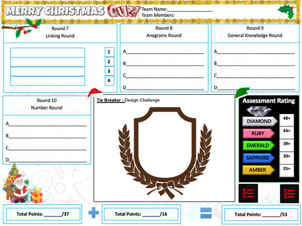 Maths  Elementary Christmas Quiz 