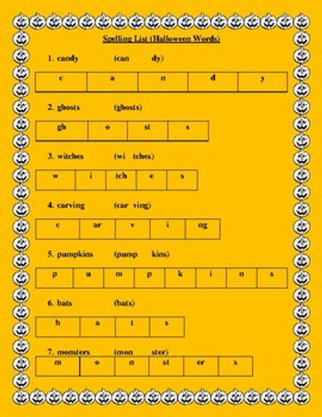 Halloween Spelling List (2nd and 3rd Grade)