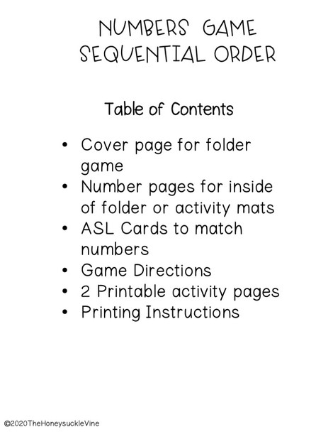 Table of Contents for Sequential Order Game 11-20