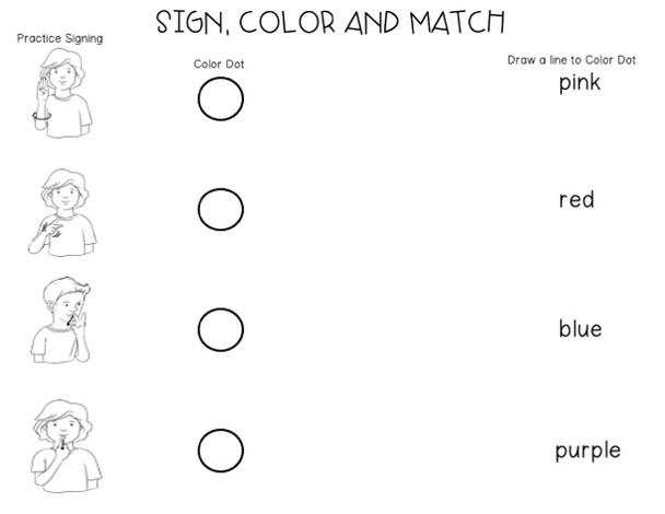 Sign & color word matching worksheet