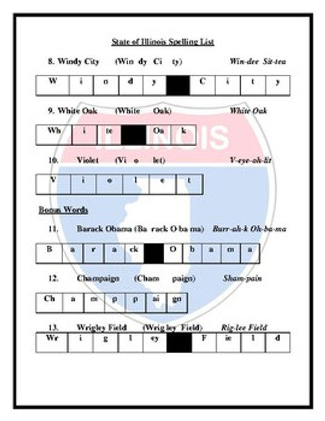 U.S. Midwest Region Spelling Lists