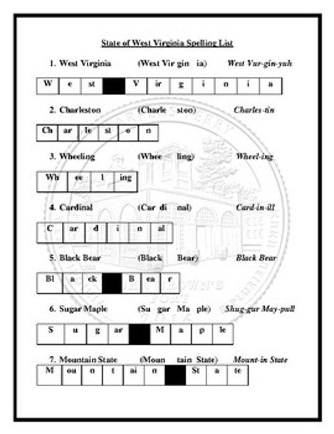 State of West Virginia Spelling List