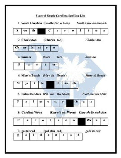 State of South Carolina Spelling List