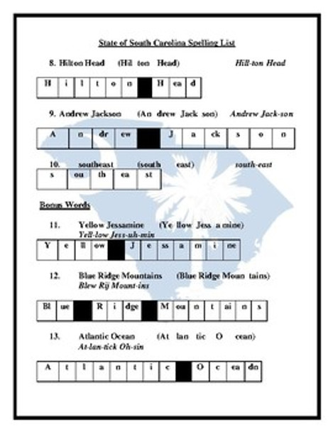 State of South Carolina Spelling List